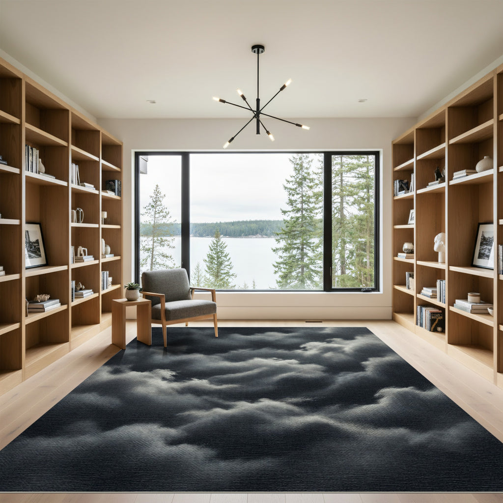 Dramatic Dark Gray Storm Cloud Abstract Rug