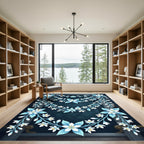 Elegant Blue Floral Garlands on Navy Rug