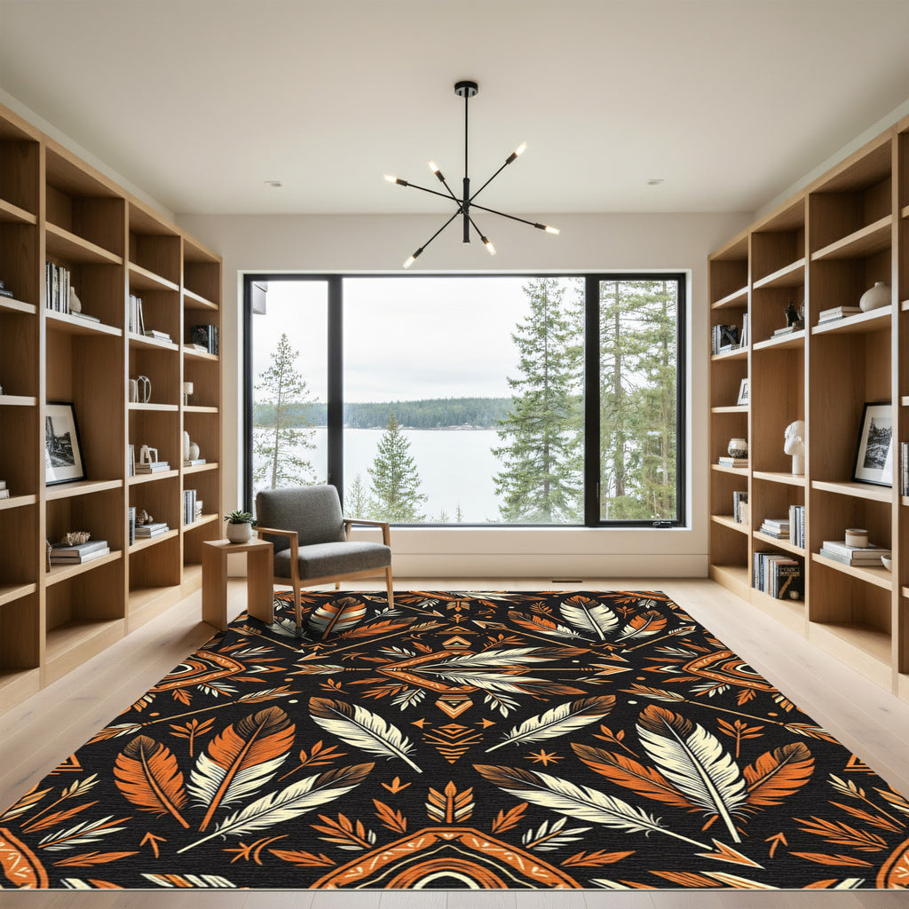 Bold Orange Feather Tribal Arrow Rug