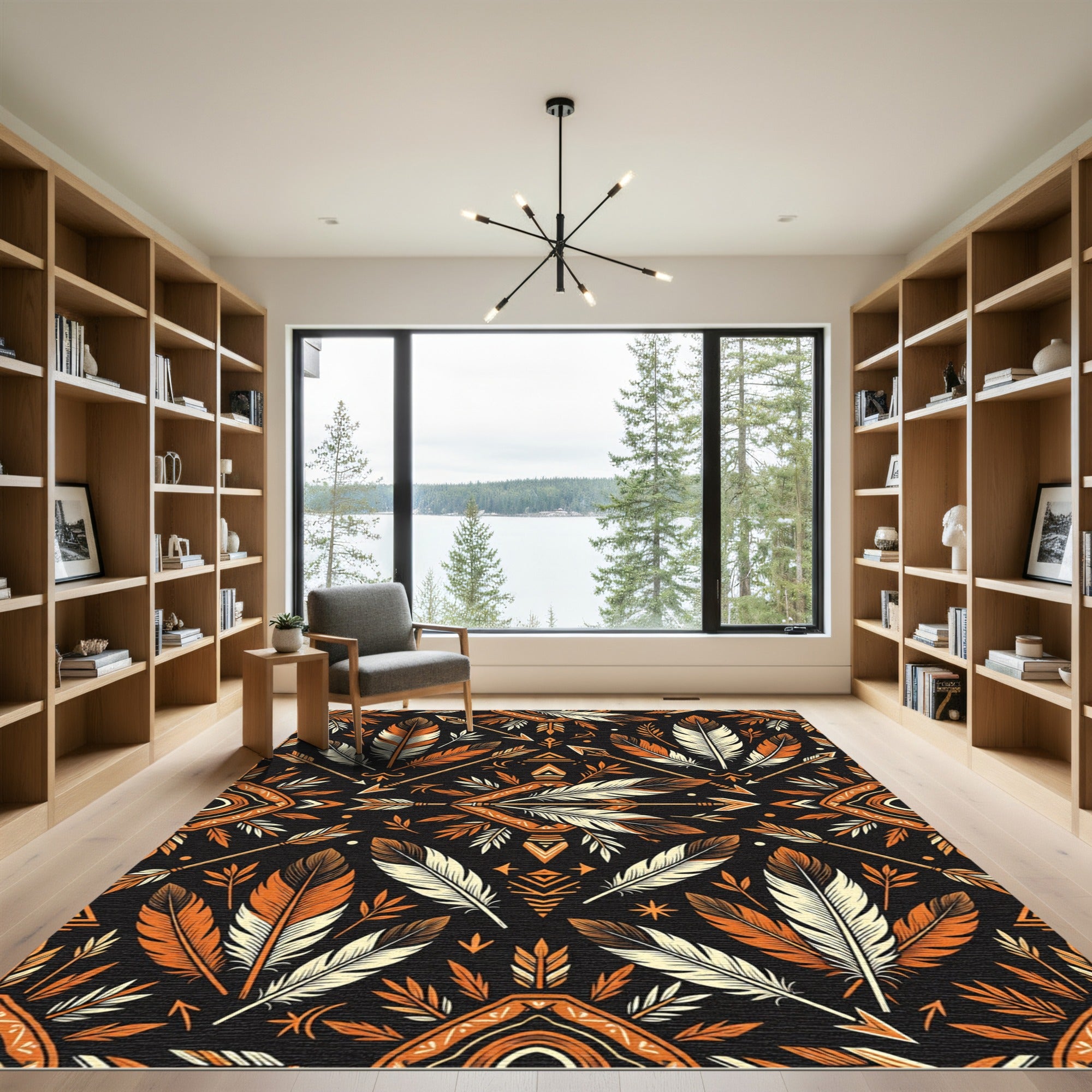 Bold Orange Feather Tribal Arrow Rug