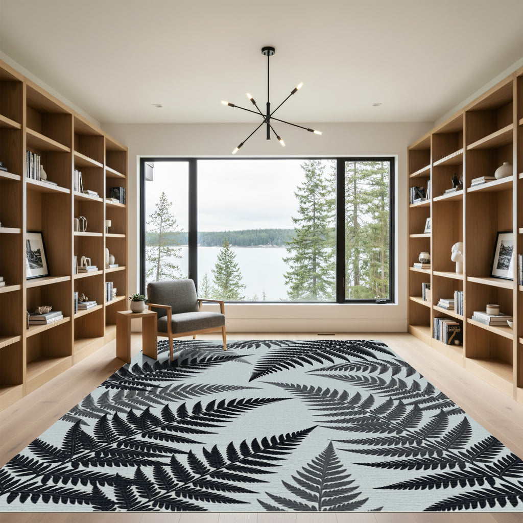 Dark Fern Leaves Scatter Gray Rug