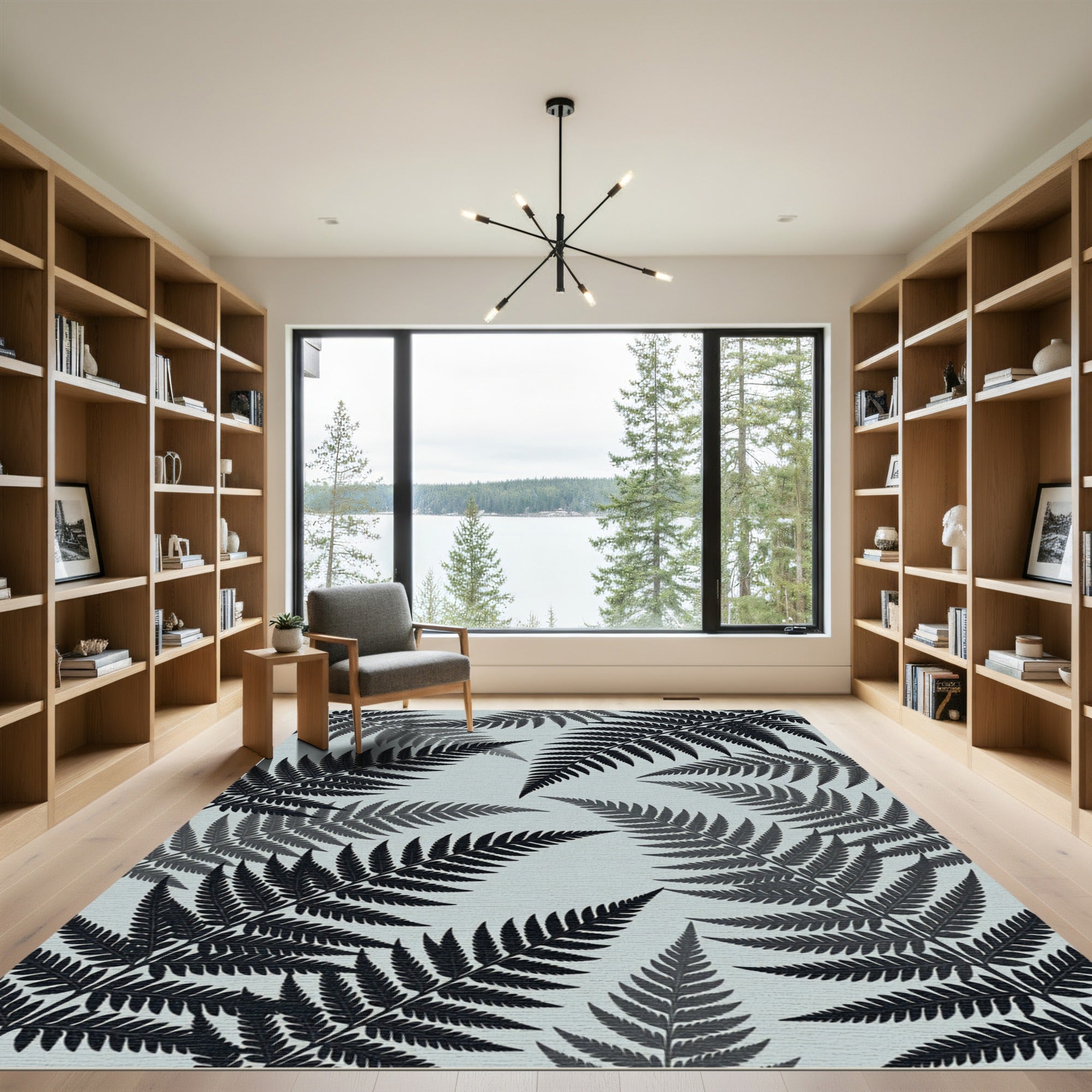 Dark Fern Leaves Scatter Gray Rug