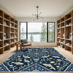 Aquatic Blue Floral Fish Medallion Rug