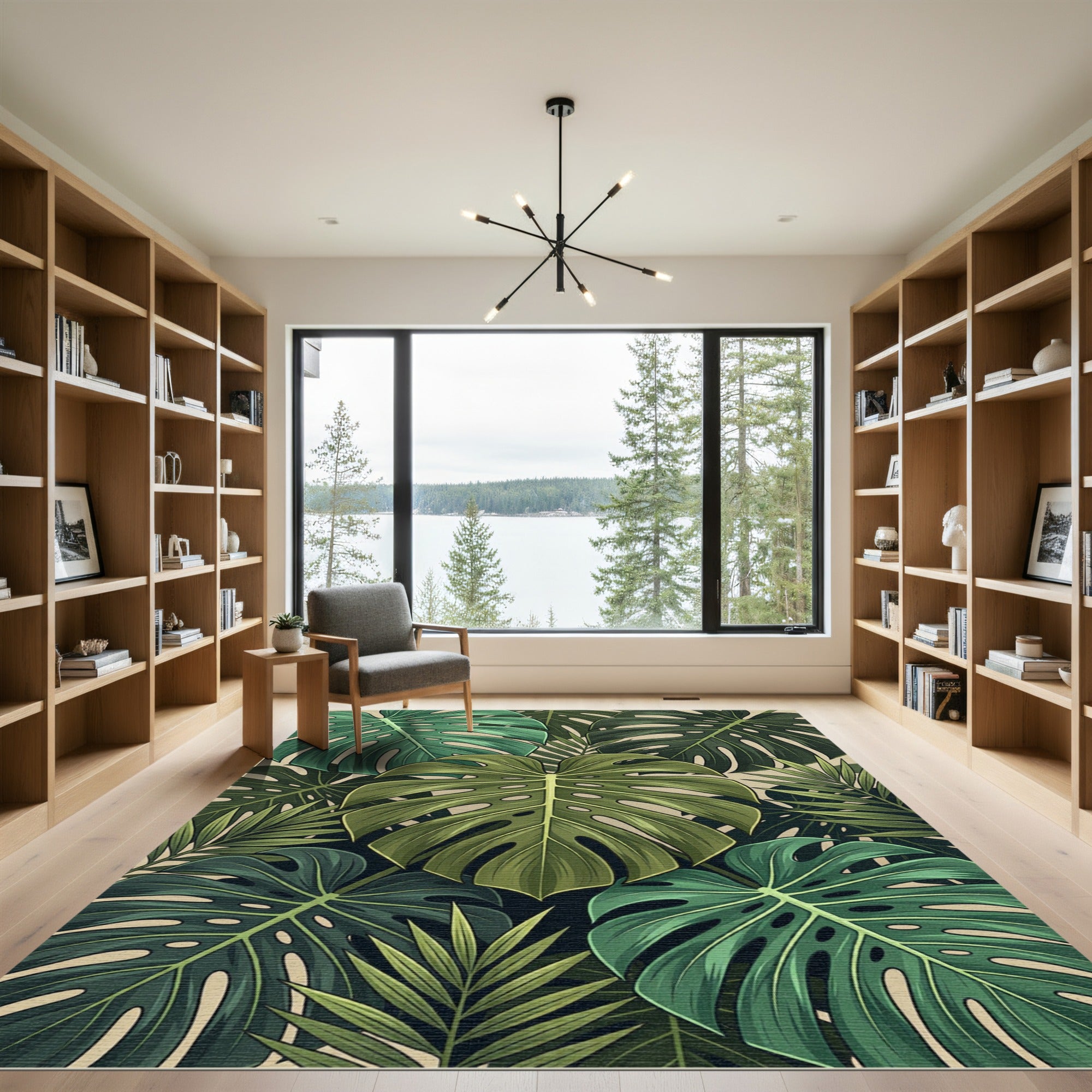 Lush Green Organic Tropical Foliage Rug