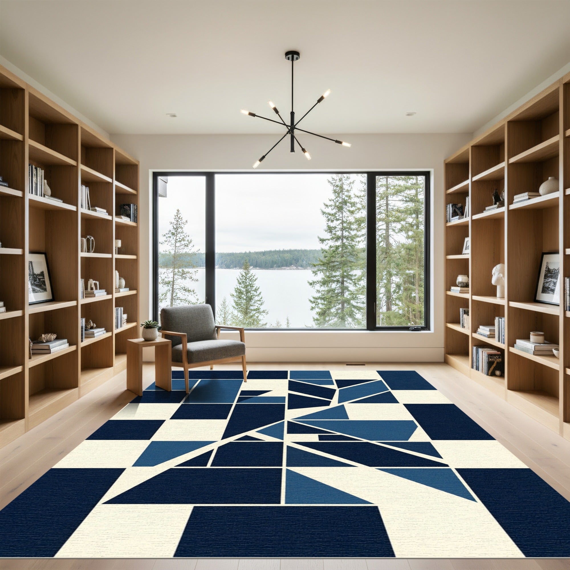 Deep Blue Geometric Fragment Abstract Rug