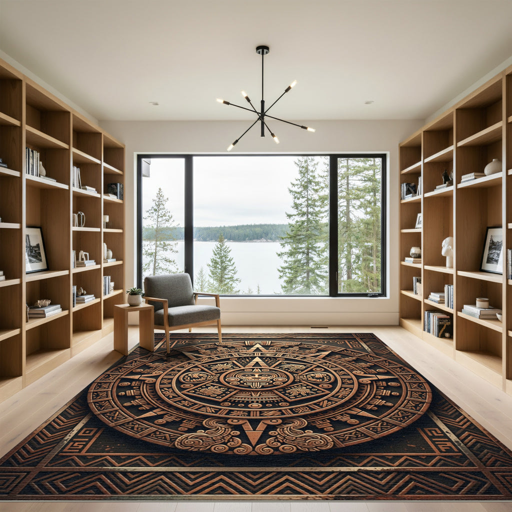 Bronze Aztec Sun Circular Medallion Rug