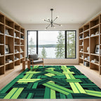 Modern Emerald Interwoven Geometric Weave Rug