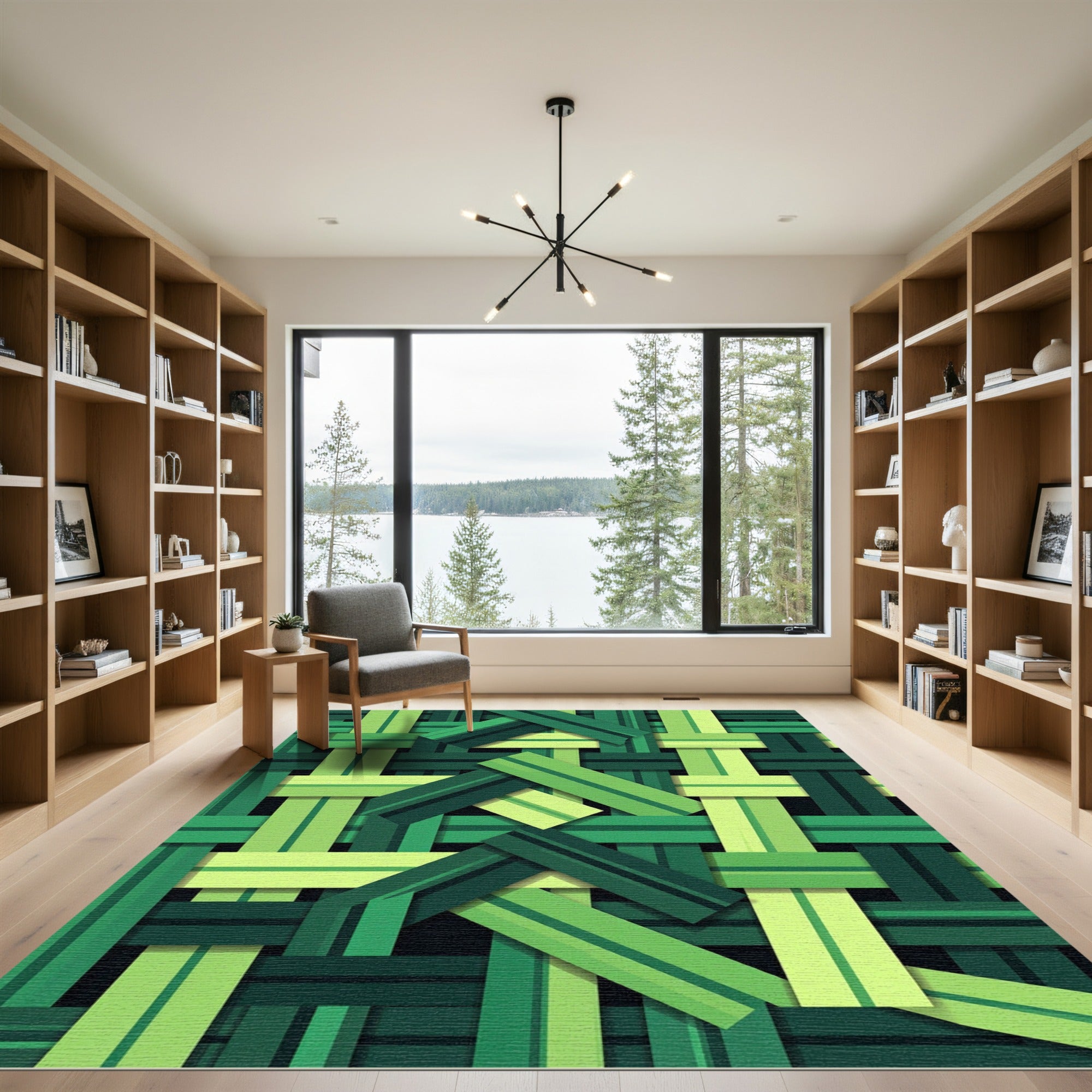 Modern Emerald Interwoven Geometric Weave Rug