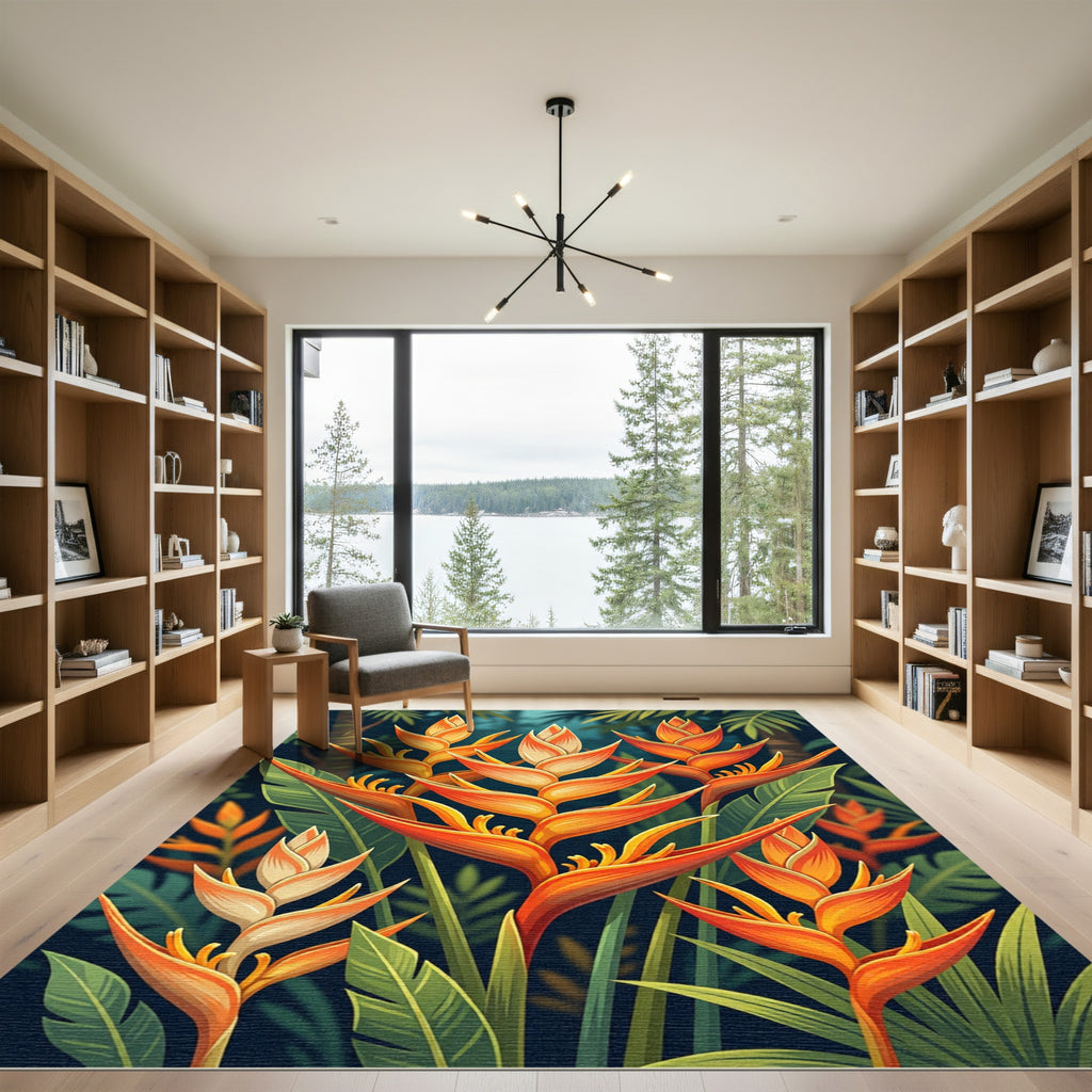 Vibrant Orange Heliconia Garden Bloom Rug