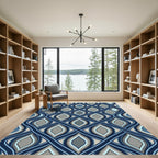 Interlocking Blue Wave Geometric Tile Rug