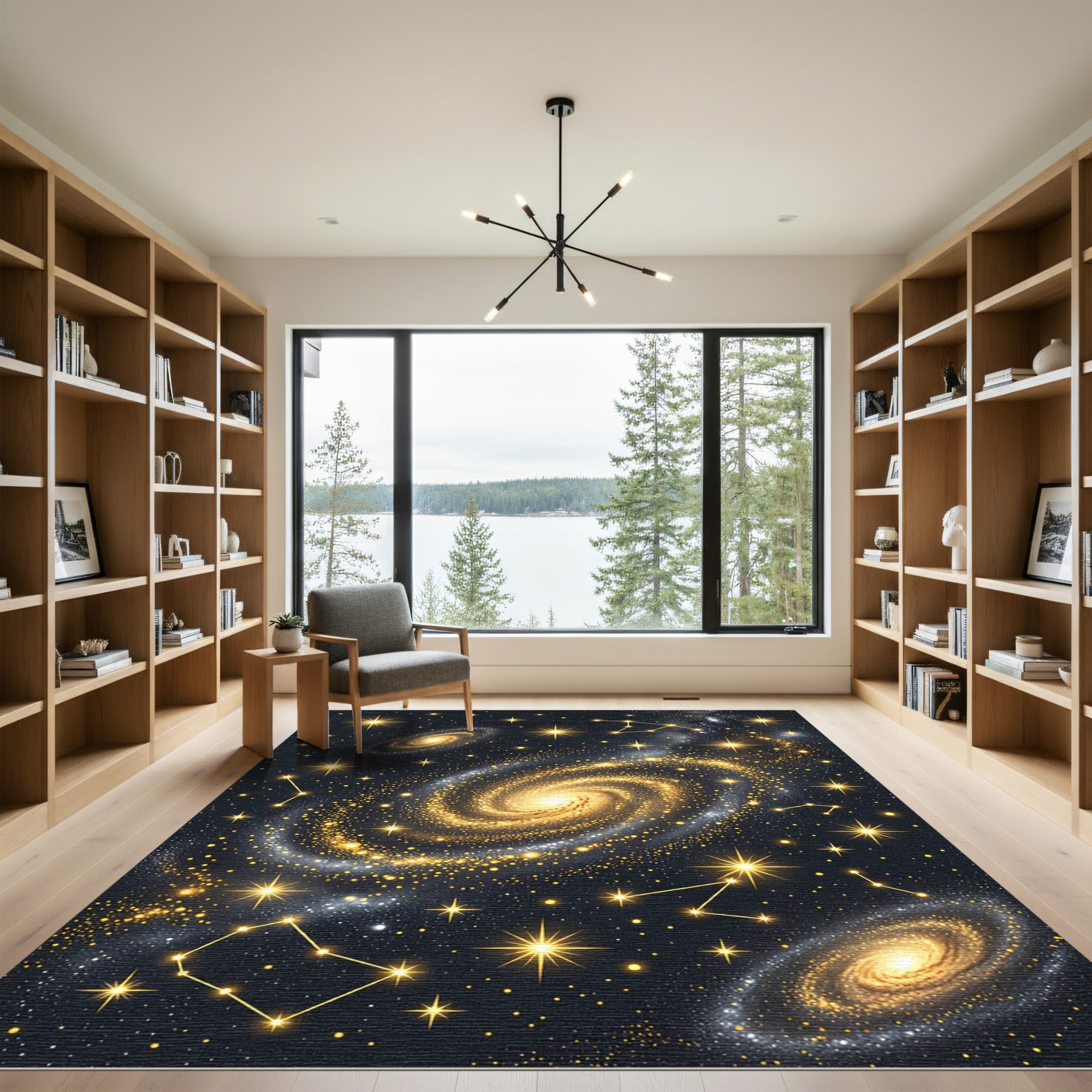 Golden Celestial Galaxy Starry Night Rug