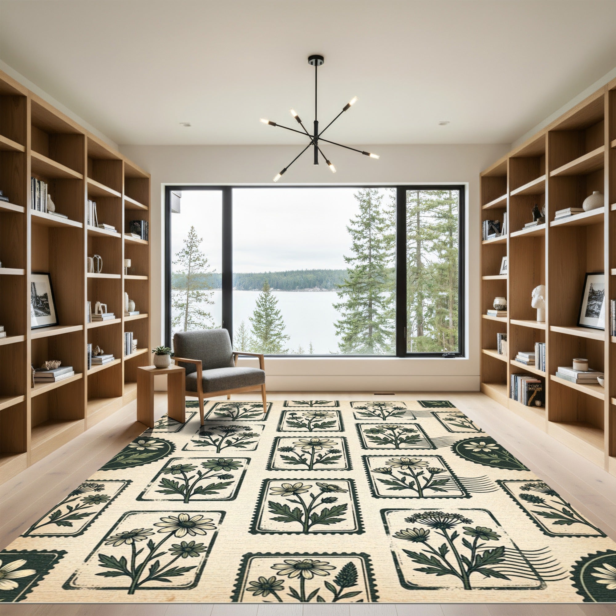Vintage Botanical Postage Stamp Floral Field Rug
