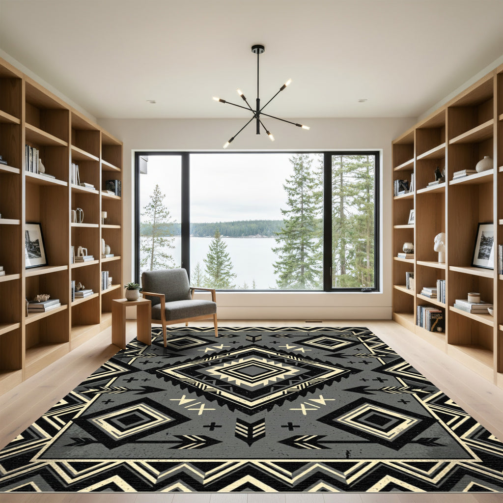 Monochrome Geometric Arrow Diamond Rug