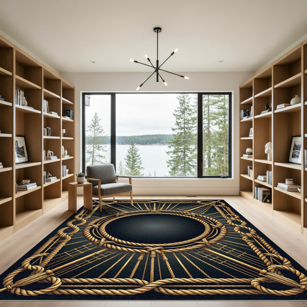 Nautical Golden Rope Sunburst Frame Rug