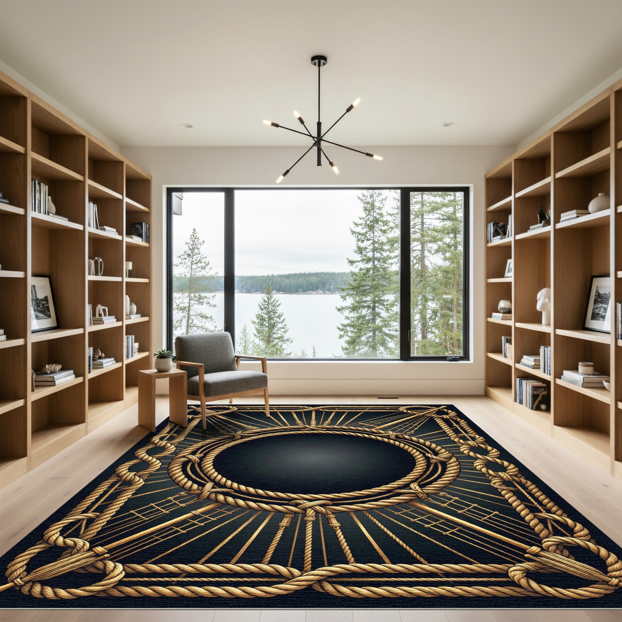 Nautical Golden Rope Sunburst Frame Rug