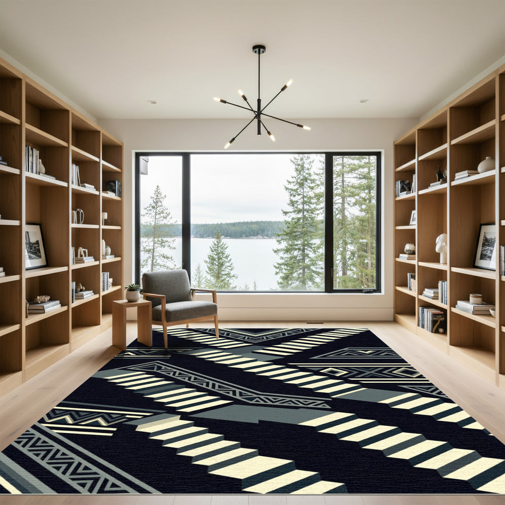 Monochromatic Staircase Geometric Illusion Rug