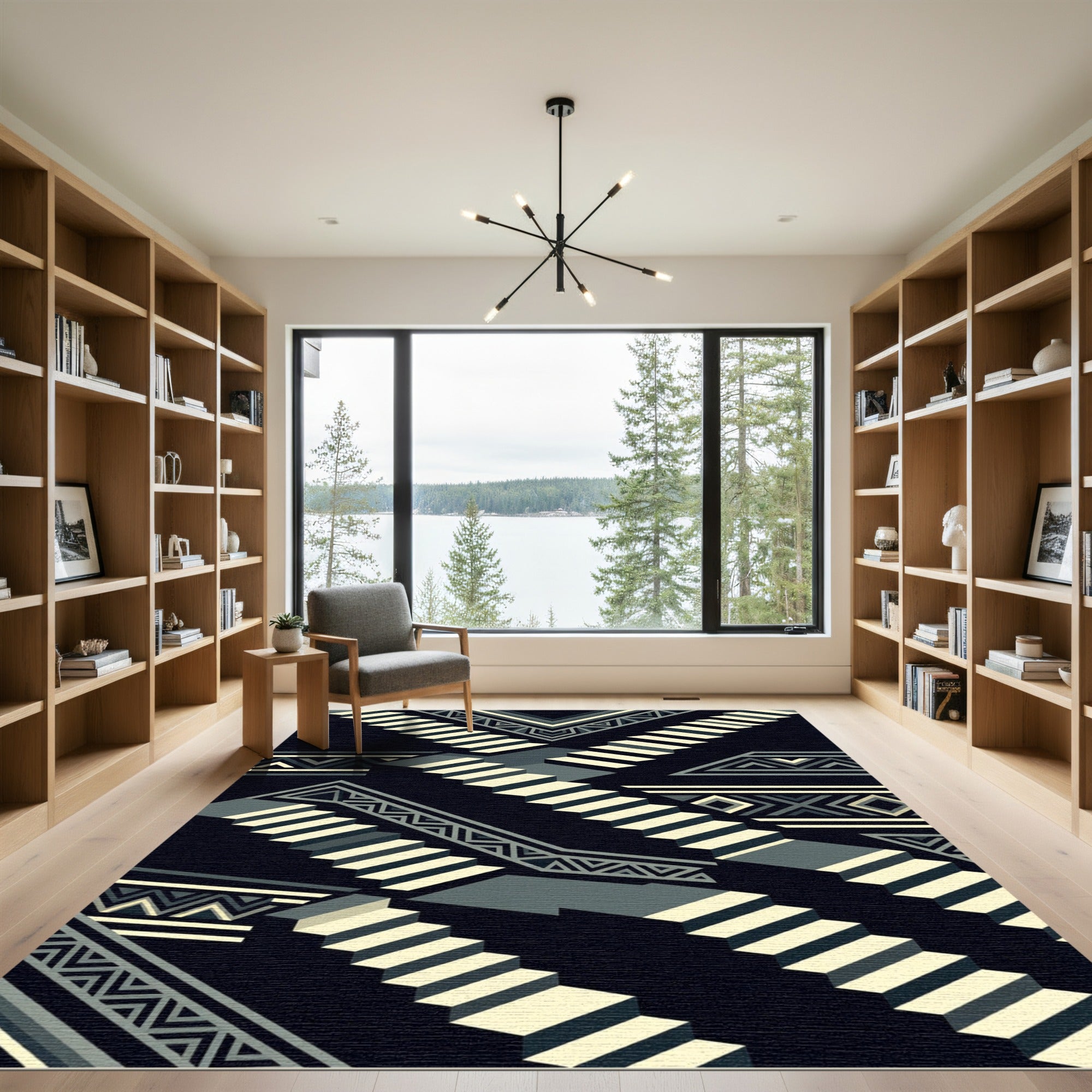 Monochromatic Staircase Geometric Illusion Rug