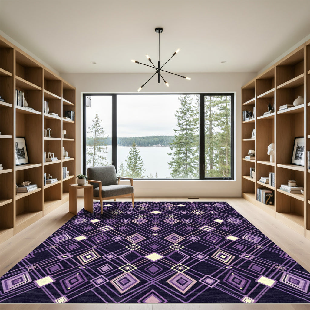 Art Deco Purple Diamond Overlay Rug