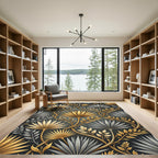 Opulent Gold Silver Palm Leaf Art Nouveau Rug