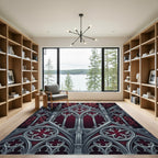 Gothic Silver Filigree Crimson Architecture Rug