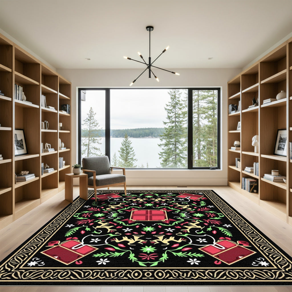 Red Green Black Whimsical Creature Rug