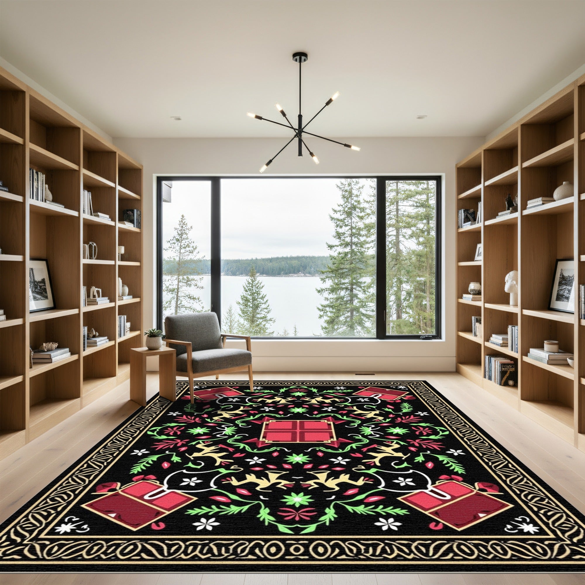 Red Green Black Whimsical Creature Rug
