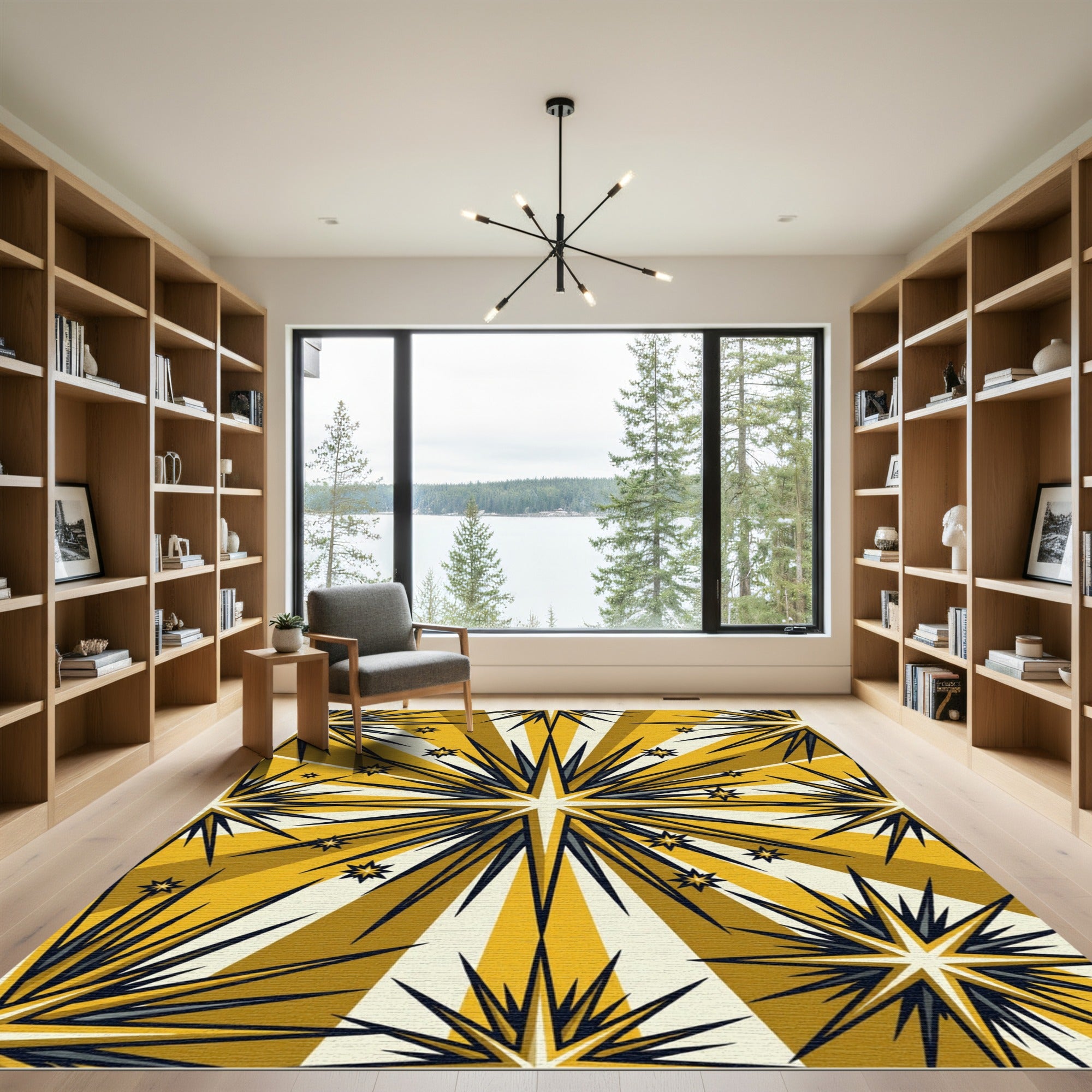 Golden Burst Starburst Rays Rug