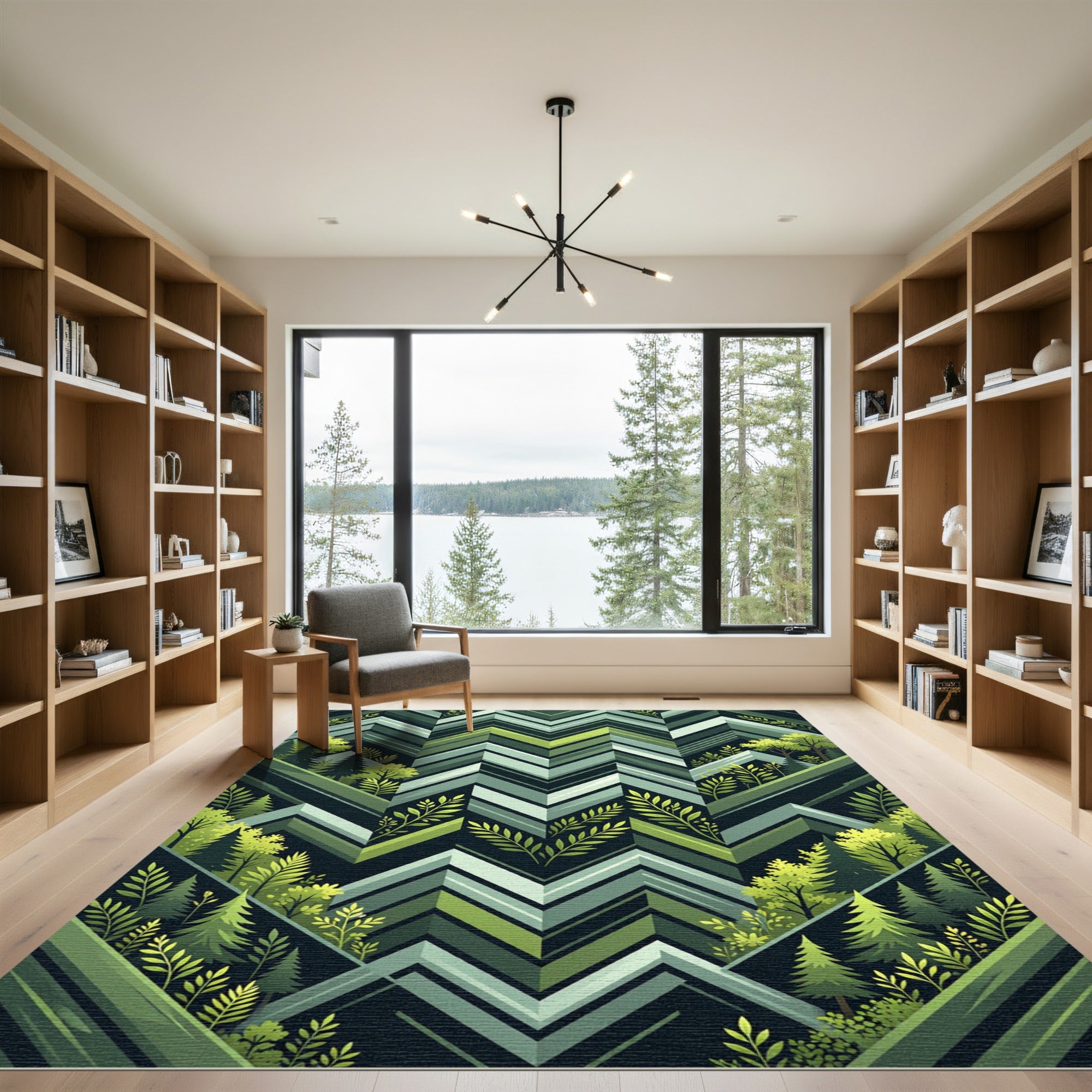 Green Forest Geometric Zigzag Rug