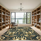 Golden Honeysuckle Floral Dark Teal Botanical Rug