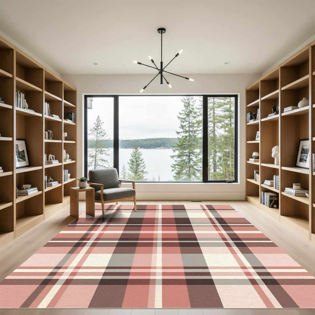 Reddish Brown Subtle Plaid Check Rug
