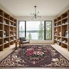 Crimson Pink Floral Oval Frame Rug