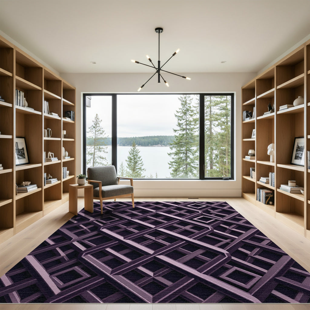 Plum Geometric Interlocked Lattice Rug