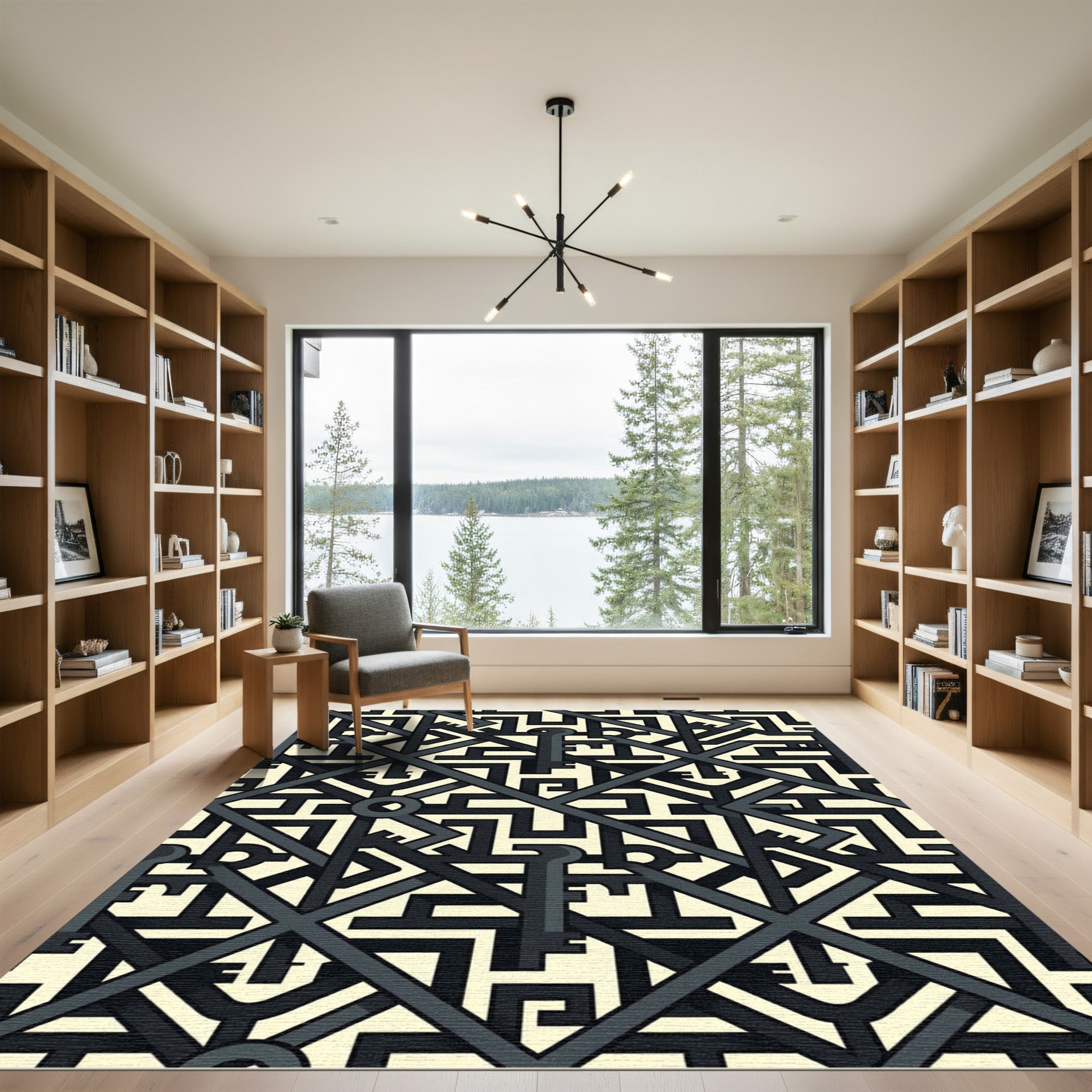 Abstract Geometric Interlocking Key Grid Rug