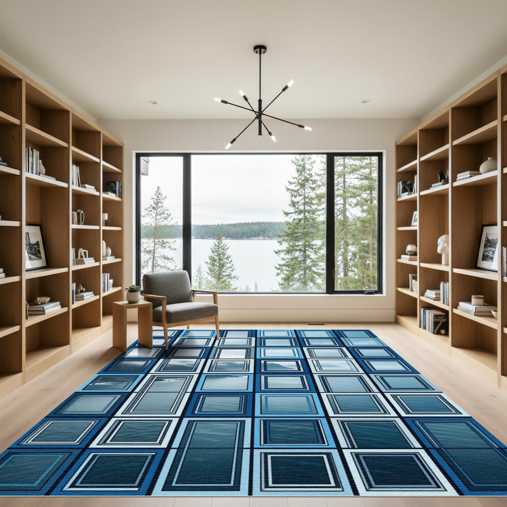 Modern Blue Sea Coast Window Grid Rug