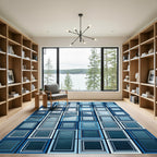 Modern Blue Sea Coast Window Grid Rug