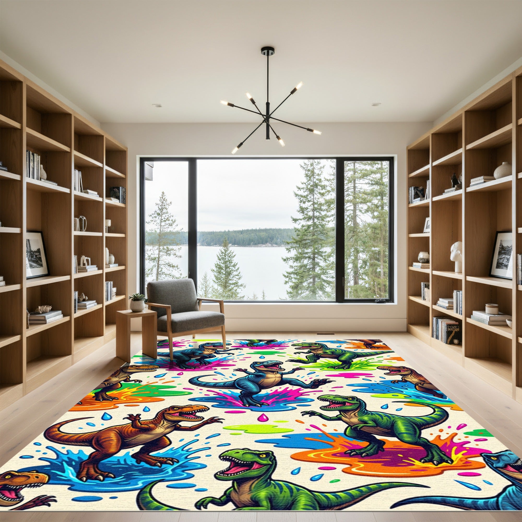 Colorful Dinosaur Splatter Ink Surface Rug