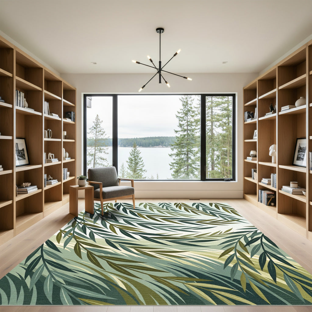 Earthy Green Willow Branches Weave Rug