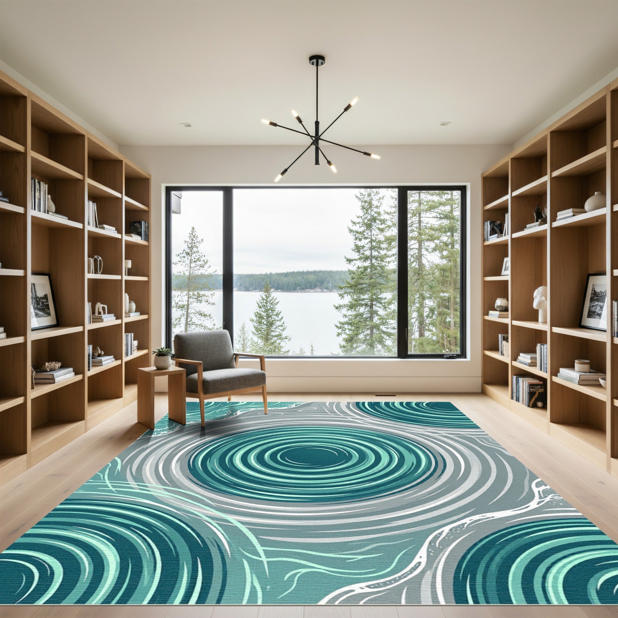 Teal Gray Swirl Ocean Riptide Rug
