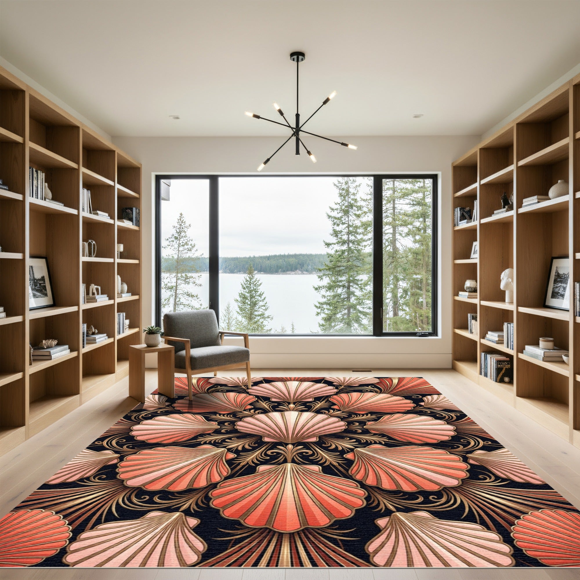 Coral Scallop Golden Art Deco Rug