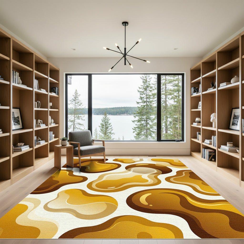 Organic Gold Amber Liquid Abstract Form Rug