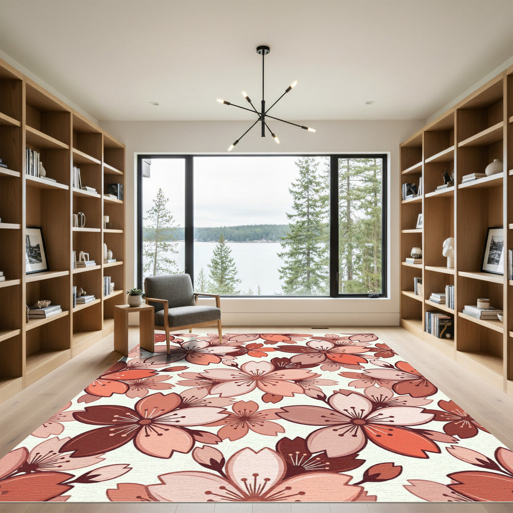 Terracotta Blossom Flower Repeating Arrangement Rug