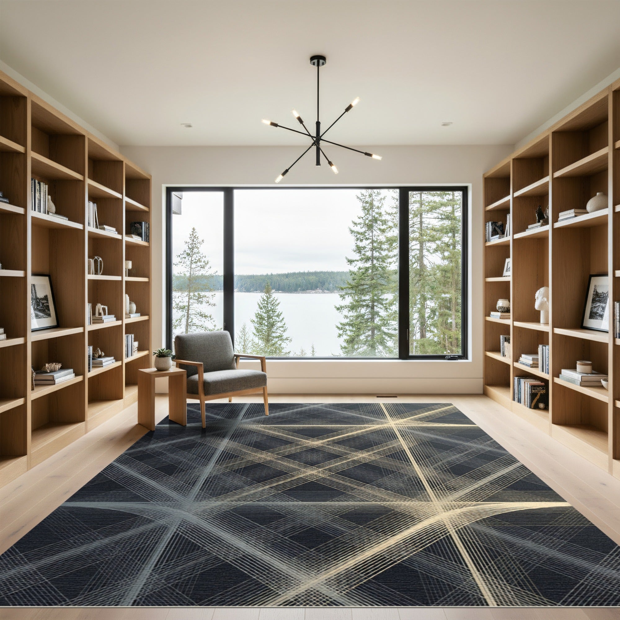 Modern Gray Intersecting Lines Rug