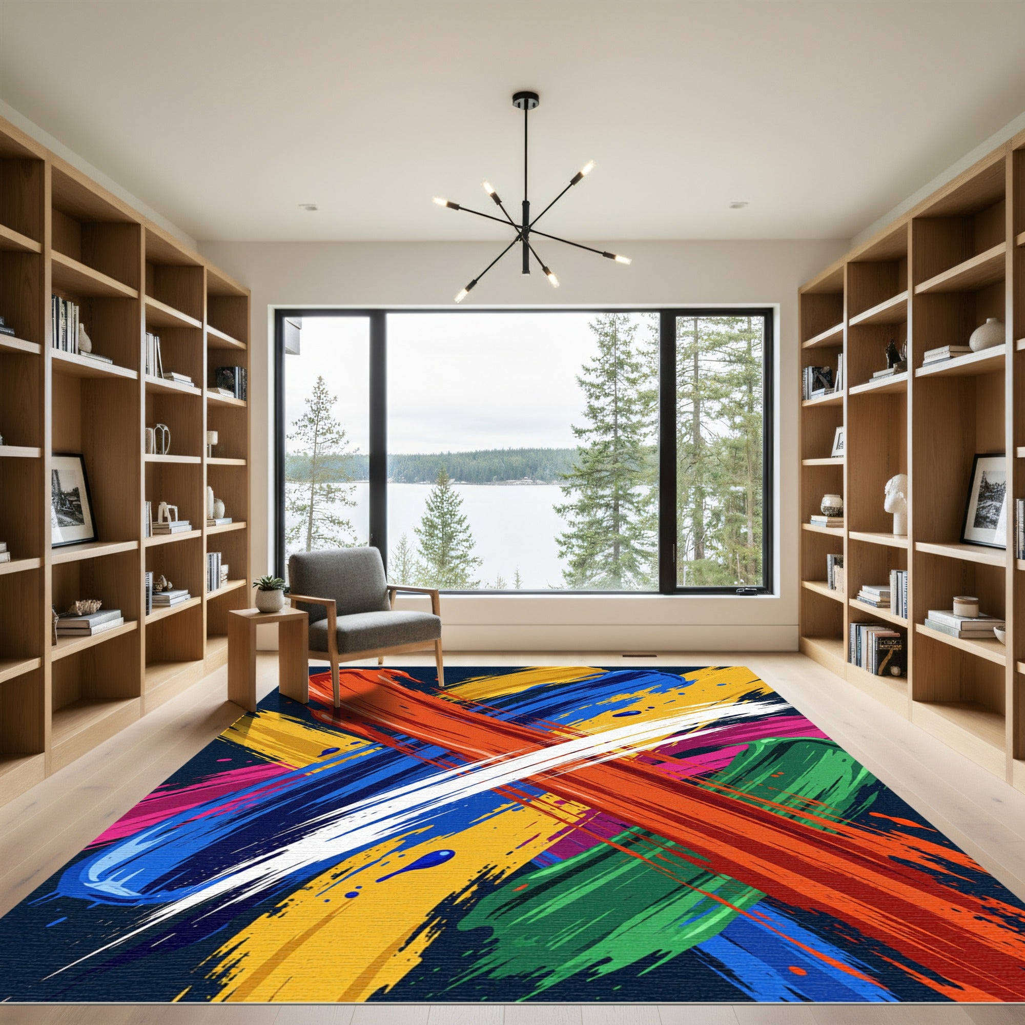 Vibrant Multicolored Abstract Thick Brushstroke Rug