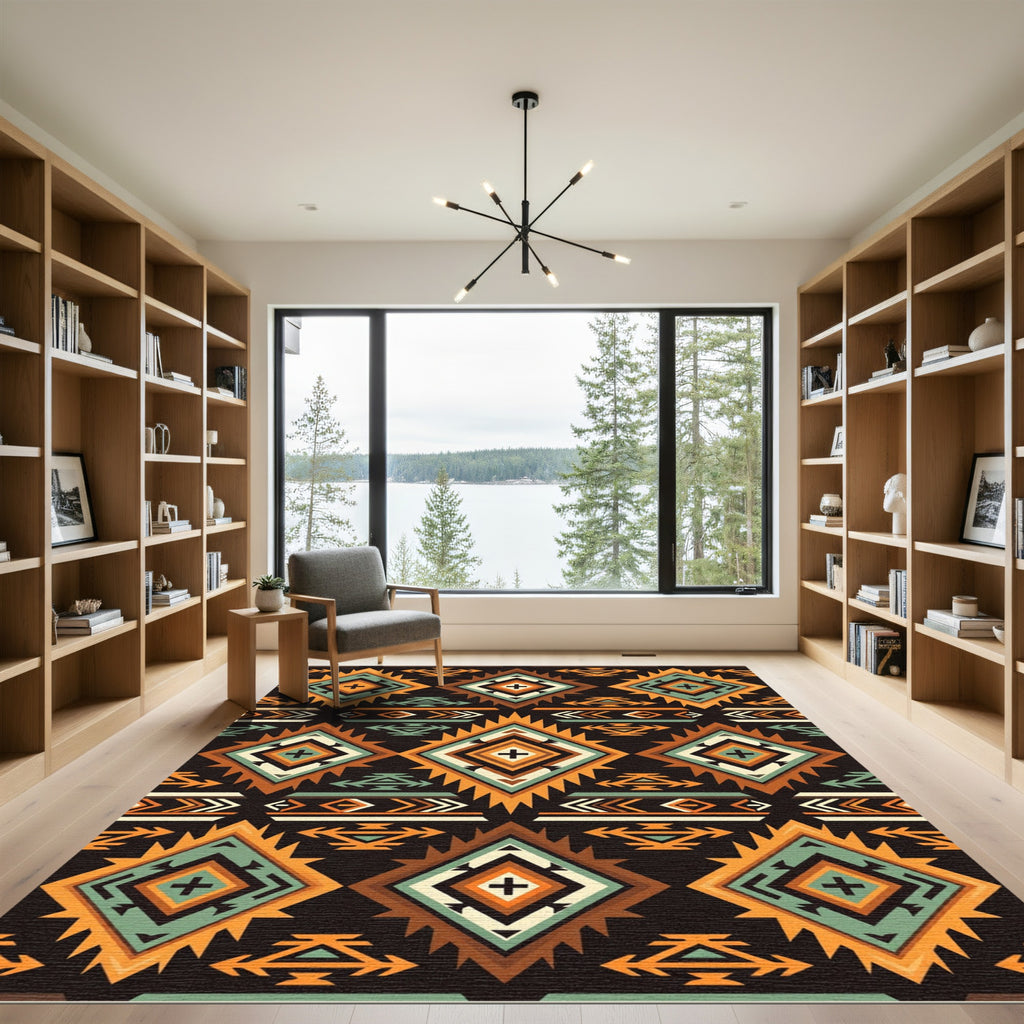 Earthy Southwestern Geometric Diamond Aztec Rug