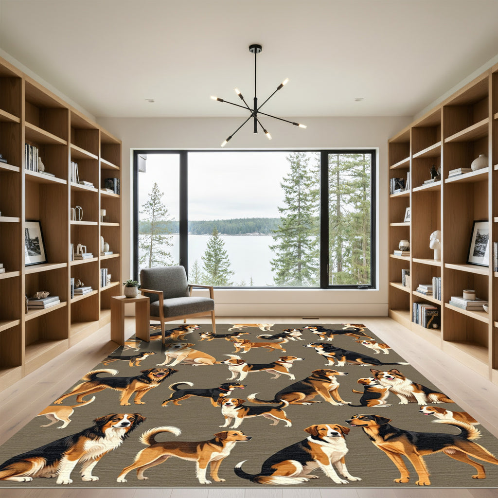 Multicolor Dog Portraits on Taupe Background Rug