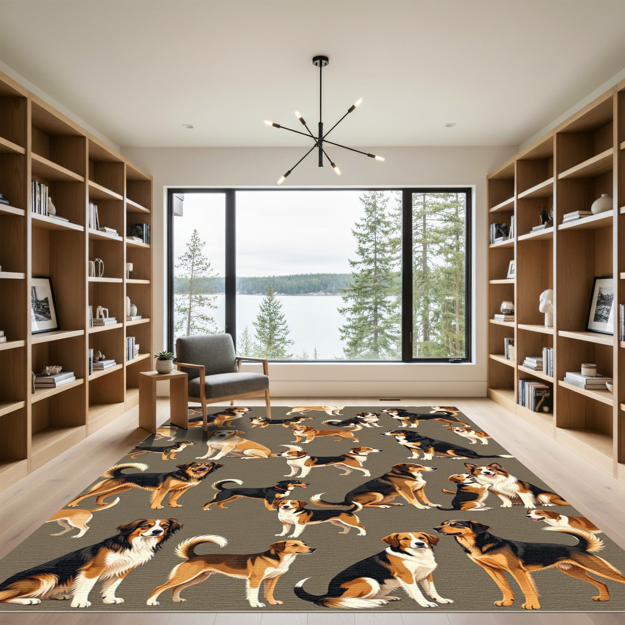 Multicolor Dog Portraits on Taupe Background Rug