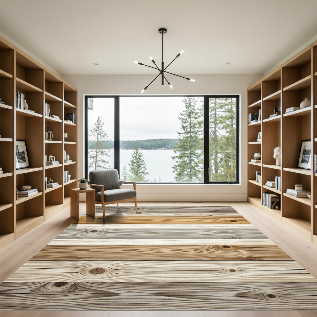Rustic Neutral Toned Horizontal Wood Striped Rug
