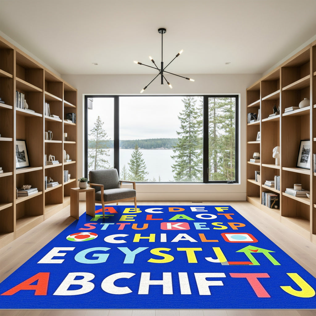 Colorful Alphabet Grid Composition Rug