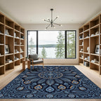 Lush Blue Floral Medallion Symmetry Rug
