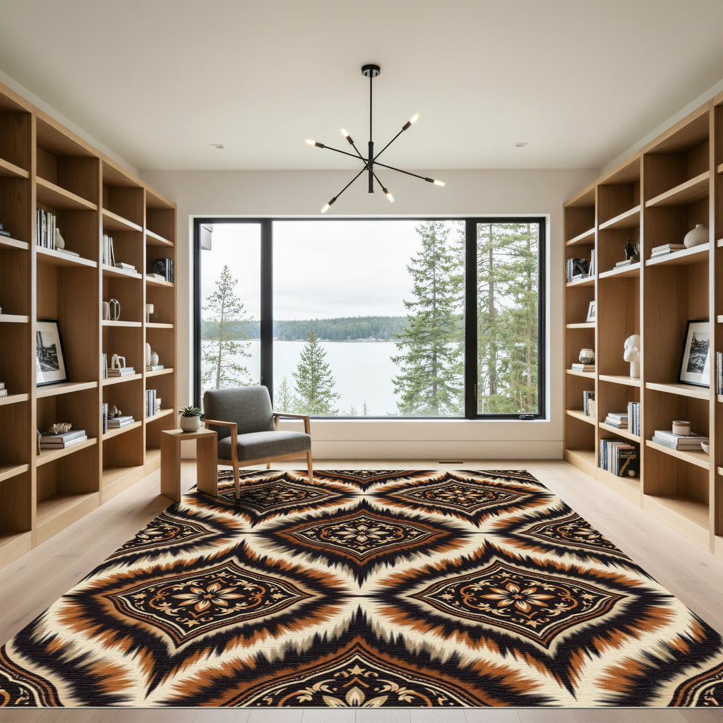 Brown Beige Black Tribal Medallion Rug